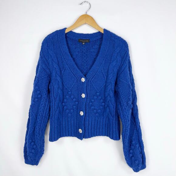 Slate & Willow Women's Bobble Chunky Knit Cardigan Sweater XS Blue - Picture 2 of 14